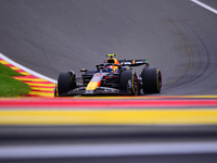 Sergio Perez of Red Bull Racing Honda is driving his single-seater during the free practice of the Belgian GP, the 14th race of the Formula...