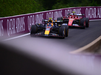 Sergio Perez of Red Bull Racing Honda is driving his single-seater during the free practice of the Belgian GP, the 14th race of the Formula...