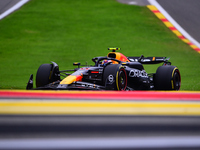 Sergio Perez of Red Bull Racing Honda is driving his single-seater during the free practice of the Belgian GP, the 14th race of the Formula...