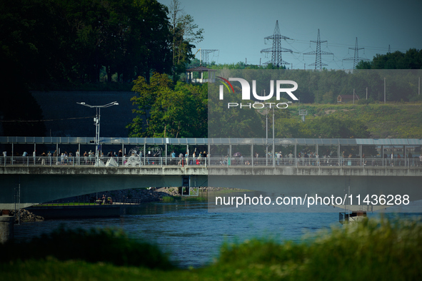 The bridge connecting Estonia with Russia is seen in Narva, Estonia on 24 July, 2024. Estonian authorities have closed the bridge that conne...