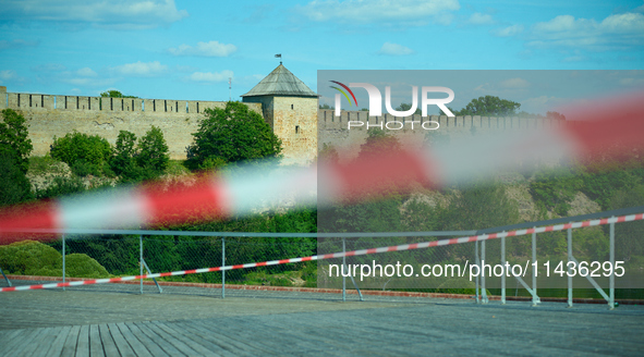 The Ivangorod Fortress is seen accross the river in Narva, Estonia on 24 July, 2024. Estonian authorities have closed the bridge that connec...