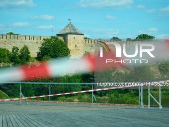 The Ivangorod Fortress is seen accross the river in Narva, Estonia on 24 July, 2024. Estonian authorities have closed the bridge that connec...