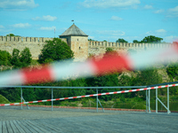 The Ivangorod Fortress is seen accross the river in Narva, Estonia on 24 July, 2024. Estonian authorities have closed the bridge that connec...