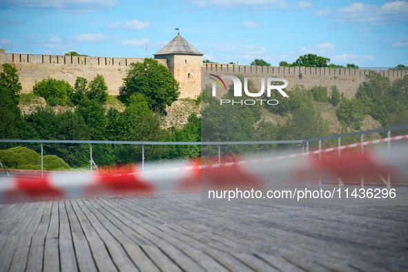 The Ivangorod Fortress is seen accross the river in Narva, Estonia on 24 July, 2024. Estonian authorities have closed the bridge that connec...