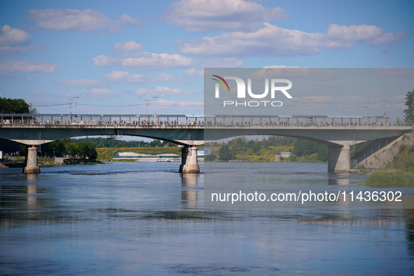 The bridge connecting Estonia with Russia is seen in Narva, Estonia on 24 July, 2024. Estonian authorities have closed the bridge that conne...