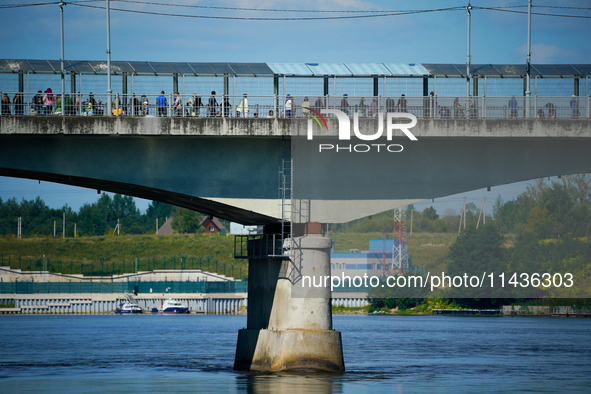 The bridge connecting Estonia with Russia is seen in Narva, Estonia on 24 July, 2024. Estonian authorities have closed the bridge that conne...