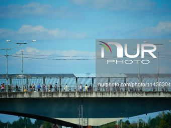 The bridge connecting Estonia with Russia is seen in Narva, Estonia on 24 July, 2024. Estonian authorities have closed the bridge that conne...