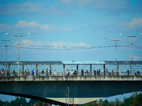 The bridge connecting Estonia with Russia is seen in Narva, Estonia on 24 July, 2024. Estonian authorities have closed the bridge that conne...