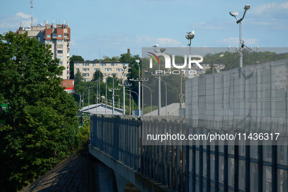 The bridge connecting Estonia with Russia is seen in Narva, Estonia on 24 July, 2024. Estonian authorities have closed the bridge that conne...