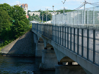 The bridge connecting Estonia with Russia is seen in Narva, Estonia on 24 July, 2024. Estonian authorities have closed the bridge that conne...