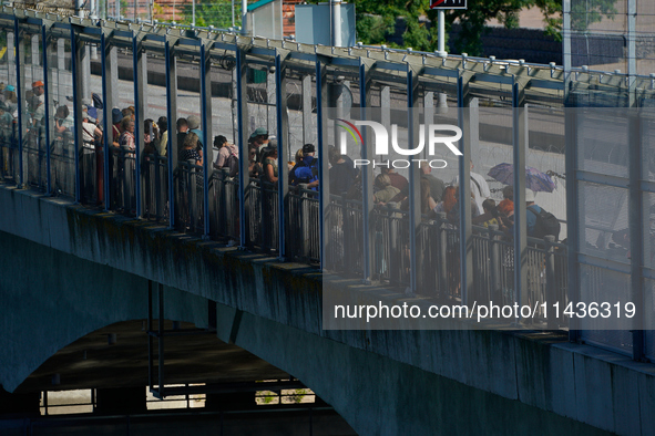 The bridge connecting Estonia with Russia is seen in Narva, Estonia on 24 July, 2024. Estonian authorities have closed the bridge that conne...