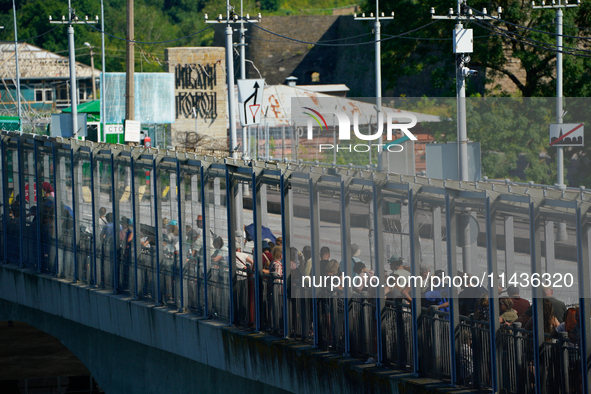 The bridge connecting Estonia with Russia is seen in Narva, Estonia on 24 July, 2024. Estonian authorities have closed the bridge that conne...