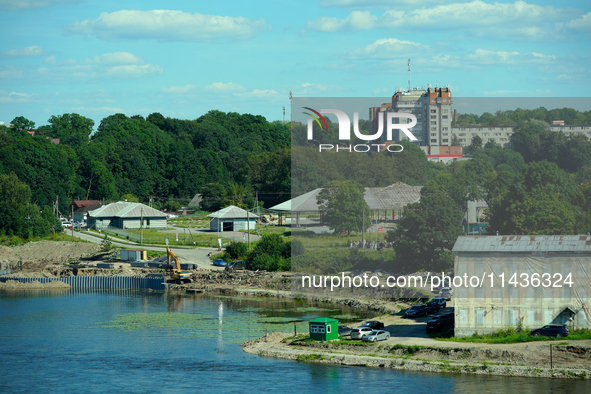 A construction site is seen in Ivangorod, Russia accross the Narva River in Narva, Estonia on 24 July, 2024. Estonian authorities have close...