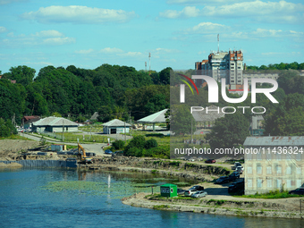 A construction site is seen in Ivangorod, Russia accross the Narva River in Narva, Estonia on 24 July, 2024. Estonian authorities have close...