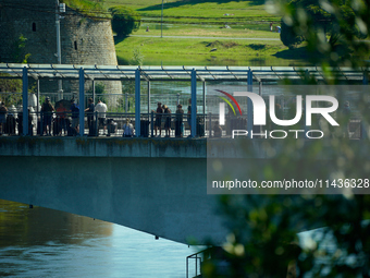 The bridge connecting Estonia with Russia is seen in Narva, Estonia on 24 July, 2024. Estonian authorities have closed the bridge that conne...