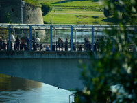 The bridge connecting Estonia with Russia is seen in Narva, Estonia on 24 July, 2024. Estonian authorities have closed the bridge that conne...