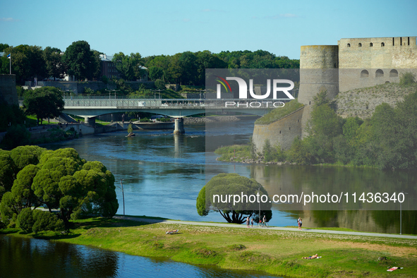 The bridge connecting Estonia with Russia is seen in Narva, Estonia on 24 July, 2024. Estonian authorities have closed the bridge that conne...