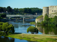 The bridge connecting Estonia with Russia is seen in Narva, Estonia on 24 July, 2024. Estonian authorities have closed the bridge that conne...