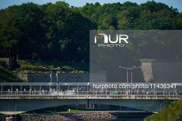 The bridge connecting Estonia with Russia is seen in Narva, Estonia on 24 July, 2024. Estonian authorities have closed the bridge that conne...