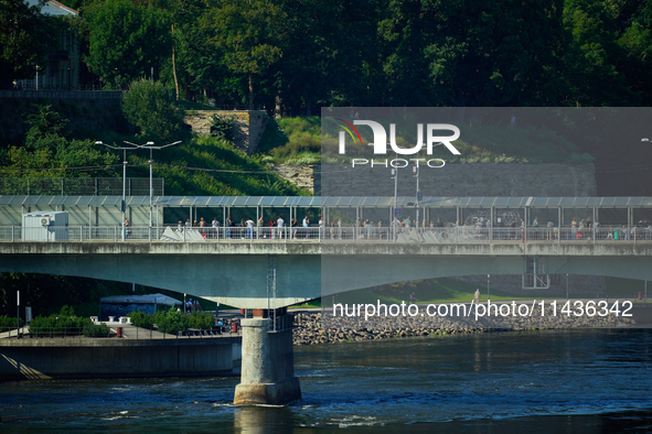 The bridge connecting Estonia with Russia is seen in Narva, Estonia on 24 July, 2024. Estonian authorities have closed the bridge that conne...