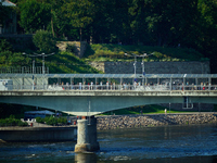 The bridge connecting Estonia with Russia is seen in Narva, Estonia on 24 July, 2024. Estonian authorities have closed the bridge that conne...