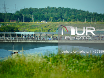 The bridge connecting Estonia with Russia is seen in Narva, Estonia on 24 July, 2024. Estonian authorities have closed the bridge that conne...