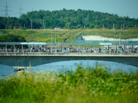 The bridge connecting Estonia with Russia is seen in Narva, Estonia on 24 July, 2024. Estonian authorities have closed the bridge that conne...