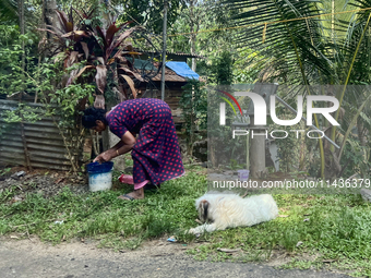 A woman is filling a bucket with drinking water in Pathanamthitta, Kerala, India, on April 05, 2024. (