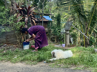 A woman is filling a bucket with drinking water in Pathanamthitta, Kerala, India, on April 05, 2024. (