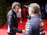 Bruno Famin and Christian Horner before first practice ahead of the Formula 1 Belgian Grand Prix at Spa-Francorchamps in Spa, Belgium on Jul...