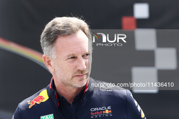 Christian Horner before first practice ahead of the Formula 1 Belgian Grand Prix at Spa-Francorchamps in Spa, Belgium on July 26, 2024. 