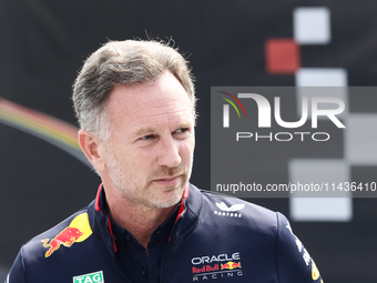 Christian Horner before first practice ahead of the Formula 1 Belgian Grand Prix at Spa-Francorchamps in Spa, Belgium on July 26, 2024. (