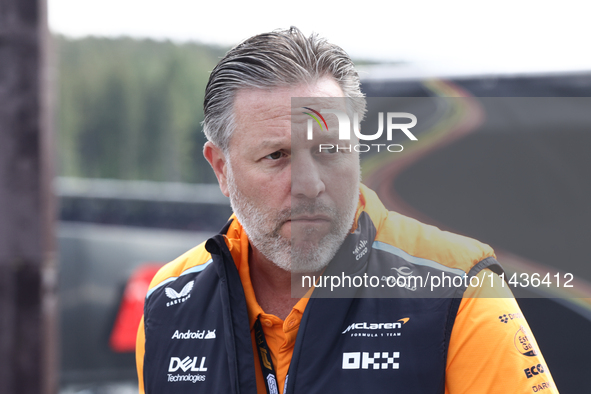 Zak Brown before first practice ahead of the Formula 1 Belgian Grand Prix at Spa-Francorchamps in Spa, Belgium on July 26, 2024. 