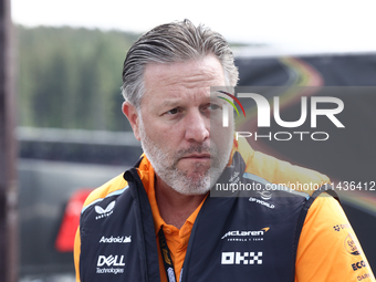 Zak Brown before first practice ahead of the Formula 1 Belgian Grand Prix at Spa-Francorchamps in Spa, Belgium on July 26, 2024. (