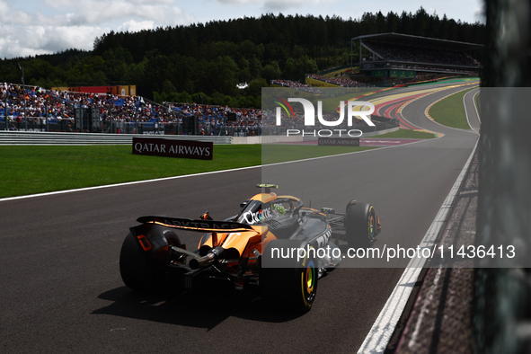 Lando Norris of McLaren during first practice ahead of the Formula 1 Belgian Grand Prix at Spa-Francorchamps in Spa, Belgium on July 26, 202...