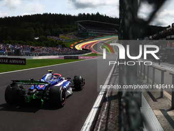 Logan Sargeant of Williams during first practice ahead of the Formula 1 Belgian Grand Prix at Spa-Francorchamps in Spa, Belgium on July 26,...