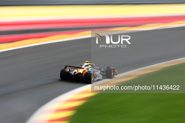 Lando Norris of McLaren during first practice ahead of the Formula 1 Belgian Grand Prix at Spa-Francorchamps in Spa, Belgium on July 26, 202...