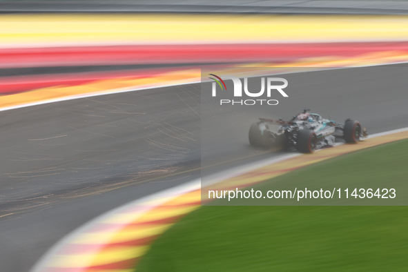 George Russell of Mercedes during first practice ahead of the Formula 1 Belgian Grand Prix at Spa-Francorchamps in Spa, Belgium on July 26,...