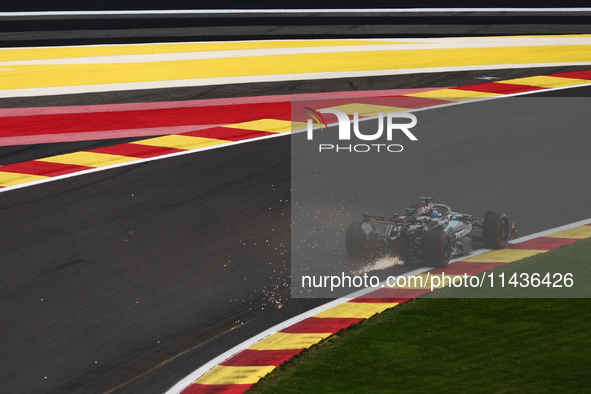 George Russell of Mercedes during first practice ahead of the Formula 1 Belgian Grand Prix at Spa-Francorchamps in Spa, Belgium on July 26,...