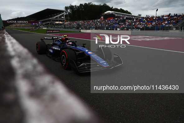 Logan Sargeant of Williams during first practice ahead of the Formula 1 Belgian Grand Prix at Spa-Francorchamps in Spa, Belgium on July 26,...