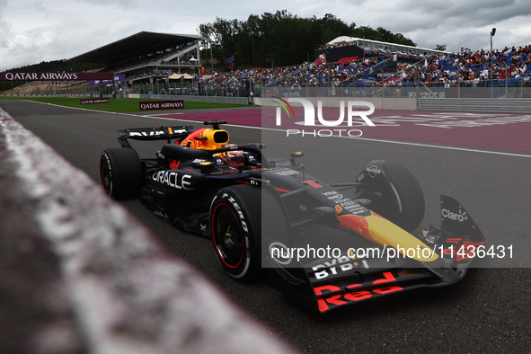 Max Verstappen of Red Bull Racing during first practice ahead of the Formula 1 Belgian Grand Prix at Spa-Francorchamps in Spa, Belgium on Ju...