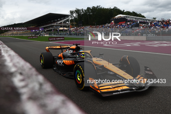 Oscar Piastri of McLaren during first practice ahead of the Formula 1 Belgian Grand Prix at Spa-Francorchamps in Spa, Belgium on July 26, 20...