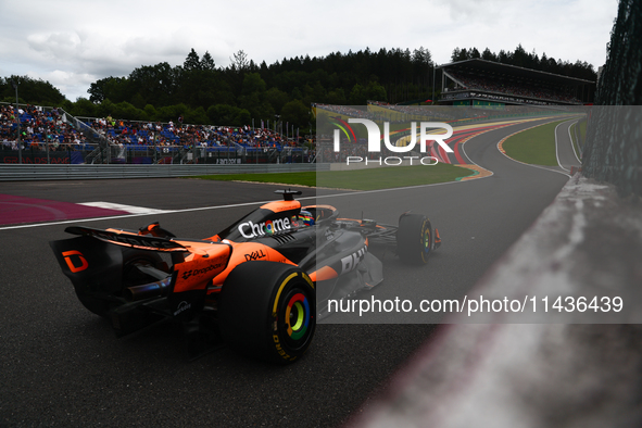 Oscar Piastri of McLaren during first practice ahead of the Formula 1 Belgian Grand Prix at Spa-Francorchamps in Spa, Belgium on July 26, 20...