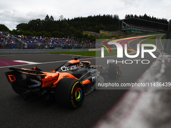 Oscar Piastri of McLaren during first practice ahead of the Formula 1 Belgian Grand Prix at Spa-Francorchamps in Spa, Belgium on July 26, 20...