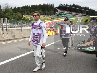 Brad Pitt during second practice ahead of the Formula 1 Belgian Grand Prix at Spa-Francorchamps in Spa, Belgium on July 26, 2024. (