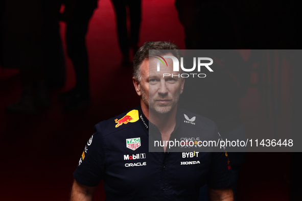 Christian Horner before second practice ahead of the Formula 1 Belgian Grand Prix at Spa-Francorchamps in Spa, Belgium on July 26, 2024. 