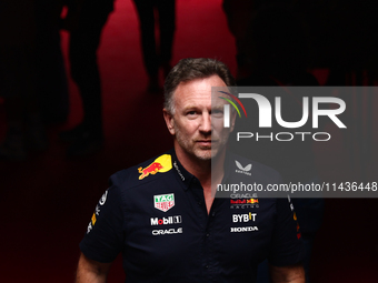 Christian Horner before second practice ahead of the Formula 1 Belgian Grand Prix at Spa-Francorchamps in Spa, Belgium on July 26, 2024. (