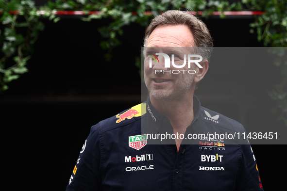 Christian Horner before second practice ahead of the Formula 1 Belgian Grand Prix at Spa-Francorchamps in Spa, Belgium on July 26, 2024. 