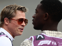 Brad Pitt and Damson Idris during second practice ahead of the Formula 1 Belgian Grand Prix at Spa-Francorchamps in Spa, Belgium on July 26,...