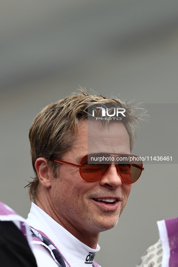 Brad Pitt during second practice ahead of the Formula 1 Belgian Grand Prix at Spa-Francorchamps in Spa, Belgium on July 26, 2024. 